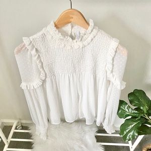 Zara white Swiss dot peasant top